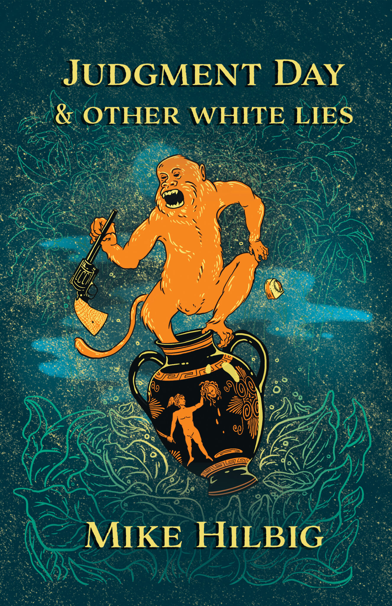Cover of Judgement Day, featuring an orange monkey holding a gun balancing on an amphora.